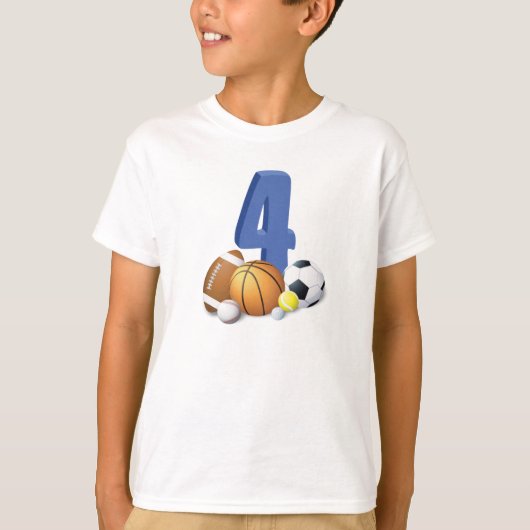 Jongen 4e verjaardag Sportbannen T-shirt (Voorkant)