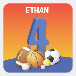 Jongen 4e verjaardag Sportbannen Vierkante Sticker