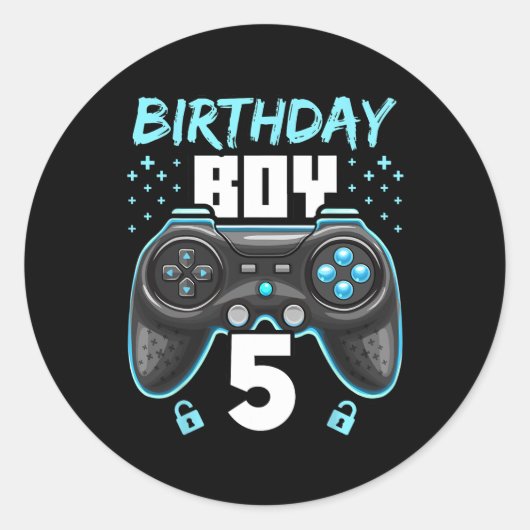 Jongen 5 Video Game Controller Gamer 5e verjaardag Ronde Sticker (Voorkant)