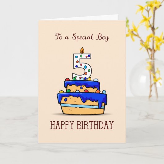 Jongen 5e verjaardag, 5 op de zoete blauwe Cake Kaart (Gele Bloem)