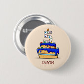 Jongen 5e verjaardag, 5 op de zoete blauwe Cake Ronde Button 5,7 Cm (Voorkant /achterkant)