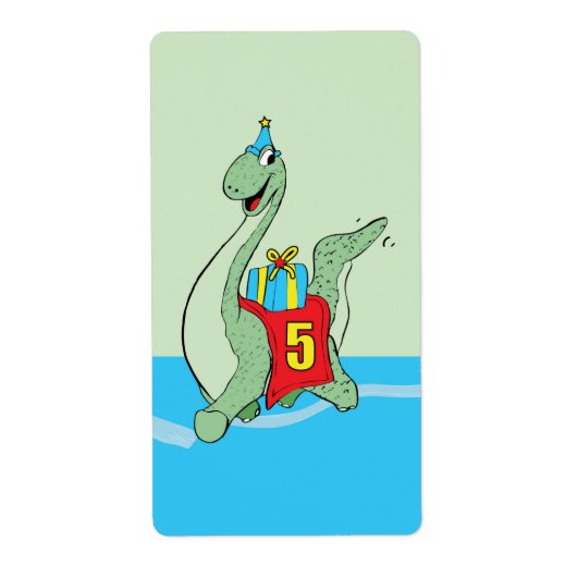 Jongen, 5e verjaardag dinosaurus etiket (Voorkant)