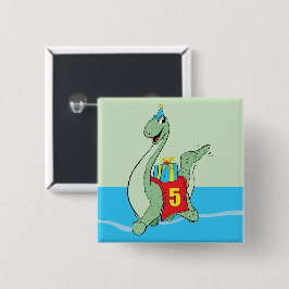 Jongen, 5e verjaardag dinosaurus vierkante button 5,1 cm
