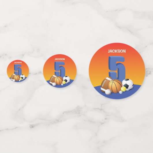 Jongen 5th Birthday Sports Balls Confetti (Achterkanten)