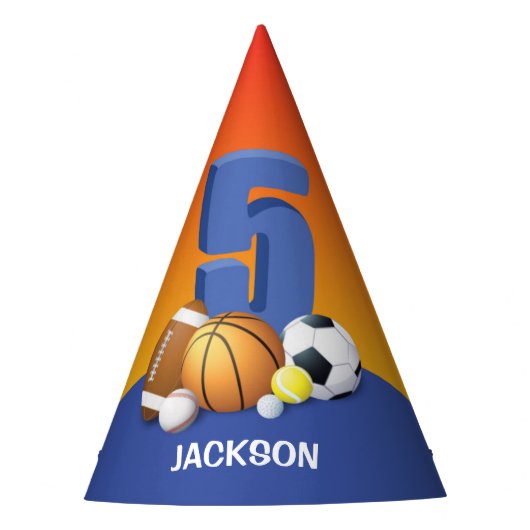 Jongen 5th Birthday Sports Balls Feesthoedjes (Voorkant)