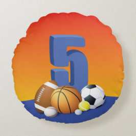 Jongen 5th Birthday Sports Balls Rond Kussen