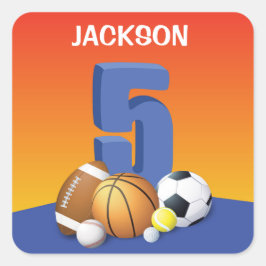 Jongen 5th Birthday Sports Balls Vierkante Sticker