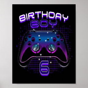 Jongen 6 Video Game Controller Gamer 6e verjaardag Poster