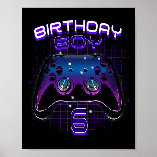 Jongen 6 Video Game Controller Gamer 6e verjaardag Poster (Voorkant)