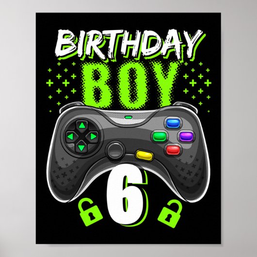 Jongen 6 Videospel Controller Gamer 6de verjaardag Poster (Voorkant)