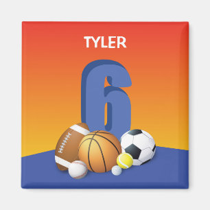 Jongen 6de verjaardag sportballen magneet