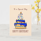 Jongen 6e verjaardag, 6 op de zoete blauwe Cake Kaart (Gele Bloem)