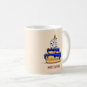 Jongen 6e verjaardag, 6 op de zoete blauwe Cake Koffiemok (Voorkant rechts)