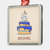 Jongen 6e verjaardag, 6 op de zoete blauwe Cake Metalen Ornament (Links)