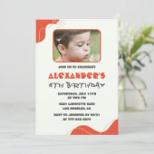 Jongen 6e verjaardag uitnodigingen Modern Photo Re (Staand voorkant)