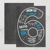 Jongen 6e verjaardag zesde bord nummer blauw kaart (Voorkant / Achterkant)