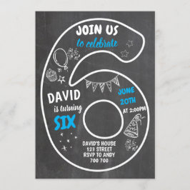 Jongen 6e verjaardag zesde bord nummer blauw kaart