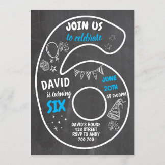 Jongen 6e verjaardag zesde bord nummer blauw kaart