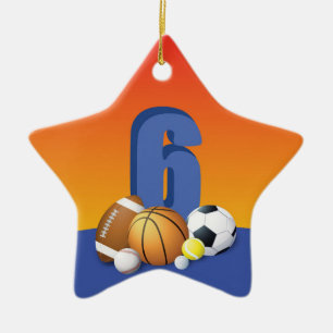 Jongen 6th Birthday Sports Balls Keramisch Ornament
