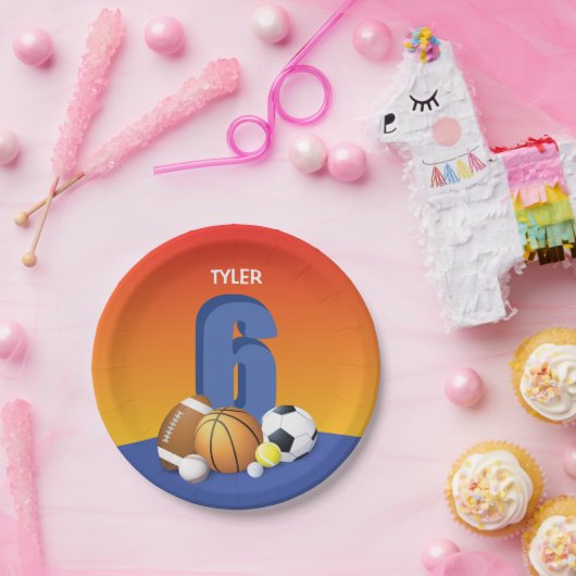 Jongen 6th Birthday Sports Balls Papieren Bordje (Feest)