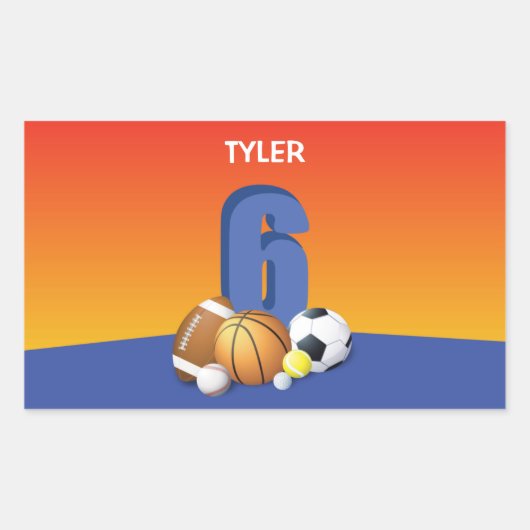 Jongen 6th Birthday Sports Balls Rechthoekige Sticker (Voorkant)