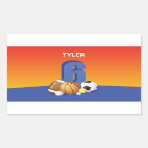 Jongen 6th Birthday Sports Balls Rechthoekige Sticker