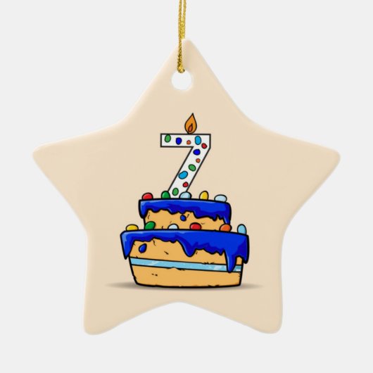 Jongen 7e verjaardag, 7 op de zoete blauwe Cake Keramisch Ornament (Voorkant)