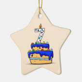 Jongen 7e verjaardag, 7 op de zoete blauwe Cake Keramisch Ornament (Links)