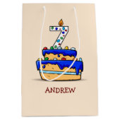 Jongen 7e verjaardag, 7 op de zoete blauwe Cake Medium Cadeauzakje (Voorkant)