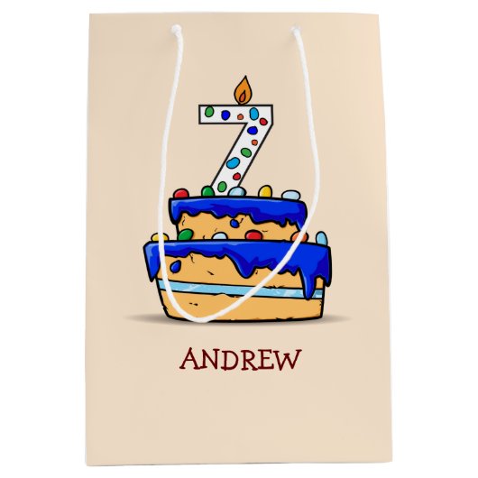 Jongen 7e verjaardag, 7 op de zoete blauwe Cake Medium Cadeauzakje (Voorkant)
