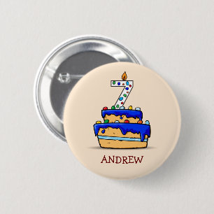 Jongen 7e verjaardag, 7 op de zoete blauwe Cake Ronde Button 5,7 Cm