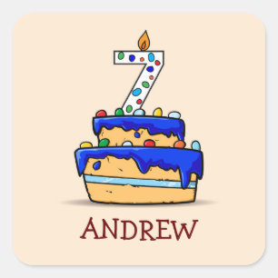 Jongen 7e verjaardag, 7 op de zoete blauwe Cake Vierkante Sticker