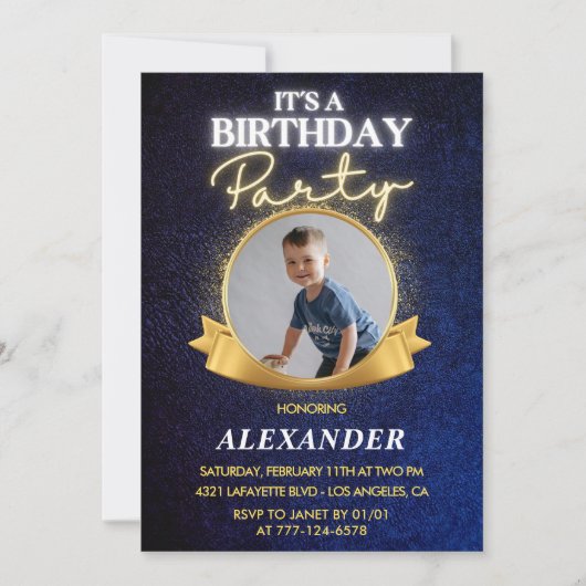 Jongen 7e verjaardag uitnodigingen Elegant Chic Fo (Voorkant)