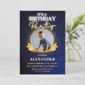 Jongen 7e verjaardag uitnodigingen Elegant Chic Fo (Staand voorkant)