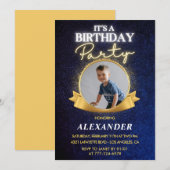 Jongen 7e verjaardag uitnodigingen Elegant Chic Fo (Voorkant / Achterkant)