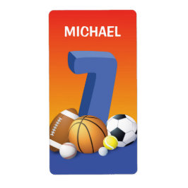 Jongen 7th Birthday Sports Balls Etiket