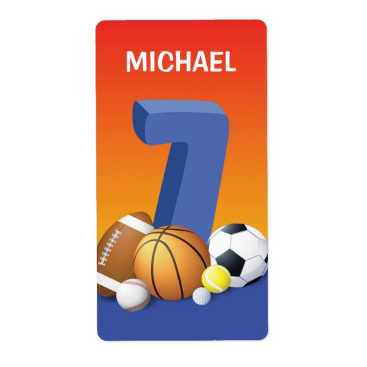 Jongen 7th Birthday Sports Balls Etiket (Voorkant)