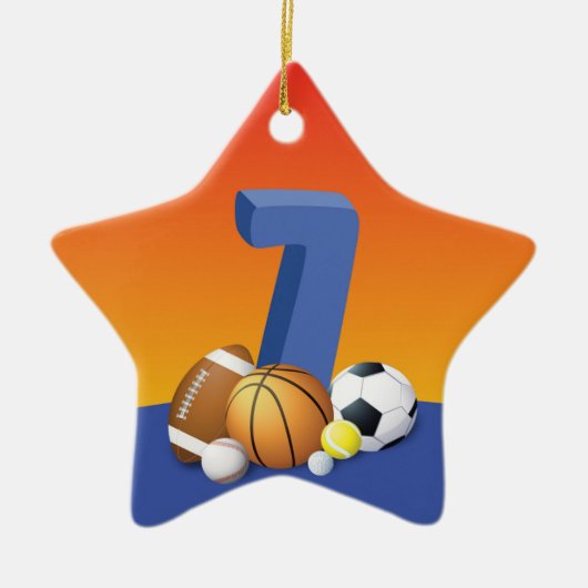 Jongen 7th Birthday Sports Balls Keramisch Ornament (Voorkant)