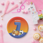 Jongen 7th Birthday Sports Balls Papieren Bordje (Feest)