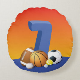 Jongen 7th Birthday Sports Balls Rond Kussen