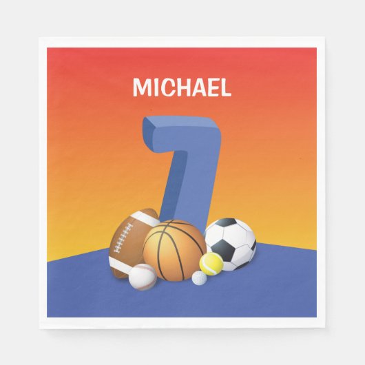 Jongen 7th Birthday Sports Balls Servet (Voorkant)