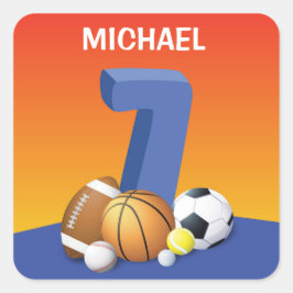 Jongen 7th Birthday Sports Balls Vierkante Sticker