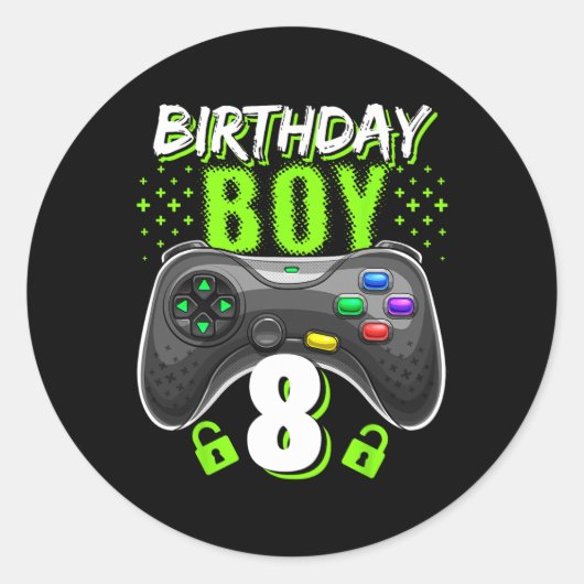 Jongen 8 Video Game Controller Gamer 8e verjaardag Ronde Sticker (Voorkant)