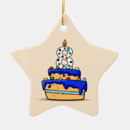 Jongen 8e verjaardag, 8 op zoete blauwe cake keramisch ornament