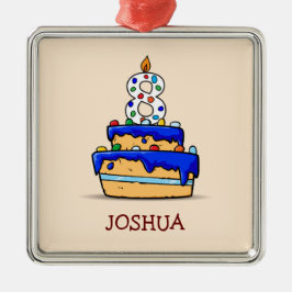 Jongen 8e verjaardag, 8 op zoete blauwe cake metalen ornament