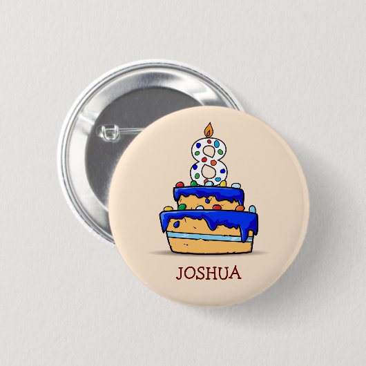 Jongen 8e verjaardag, 8 op zoete blauwe cake ronde button 5,7 cm (Voorkant /achterkant)