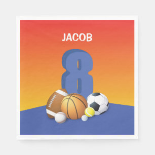 Jongen 8e verjaardag sportballen servet