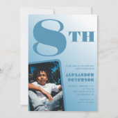 Jongen 8e verjaardag uitnodigingen Blauwe foto (Voorkant)