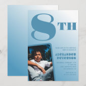 Jongen 8e verjaardag uitnodigingen Blauwe foto (Voorkant / Achterkant)