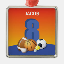 Jongen 8th Birthday Sports Balls Metalen Ornament